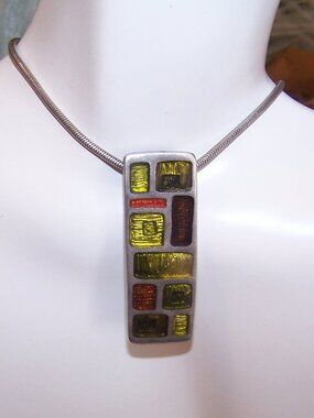 Pewter & Enamel Pendant of 18" Sterling Silver Chain Necklace